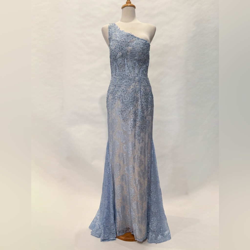 Macduggal Blue And Cream Dress